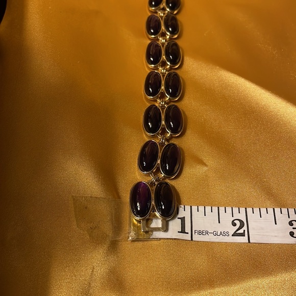 Gold colored bracelet with 2 strands of oval purple jewels-FINAL MARKDOWN - Picture 7 of 7